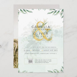 Modernes Greenery FOTO Hochzeit Einladung QR CODE