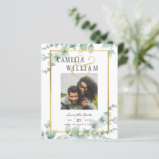 Modernes Greenery FOTO Hochzeit Speichern Sie das  (Stehend Vorderseite)