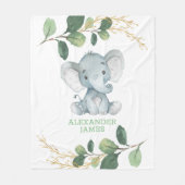 Modernes Greenery Gold Baby Elephant Boy Kinderzim Fleecedecke (Vorderseite)