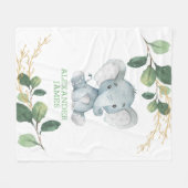 Modernes Greenery Gold Baby Elephant Boy Kinderzim Fleecedecke (Vorderseite (Horizontal))