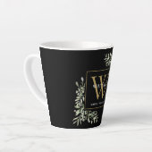 Modernes Greenery Gold Monogram Elegant Black Latt Milchtasse (Linke Ecke)
