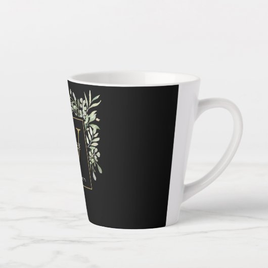 Modernes Greenery Gold Monogram Elegant Black Latt Milchtasse (Rechts)
