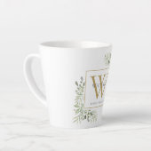 Modernes Greenery Gold Monogram Elegant Milchtasse (Linke Ecke)