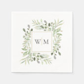 Modernes Greenery Gold Monogram Wedding Serviette (Vorderseite)