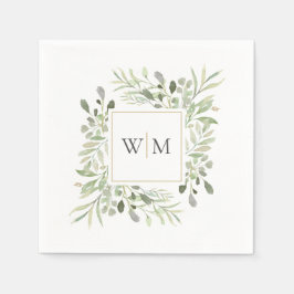 Modernes Greenery Gold Monogram Wedding Serviette