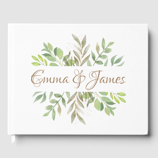 Modernes Greenery Hochzeitsbücher mit Initialen. Gästebuch (Vorderseite)