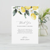 Modernes Greenery Lemon Empfang Table Vielen Dank Dankeskarte (Stehend Vorderseite)