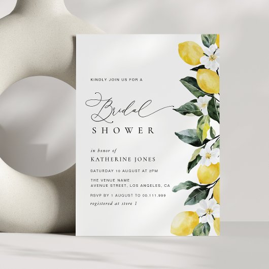 Modernes Greenery Lemon Floral Wedding Brautparty Einladung