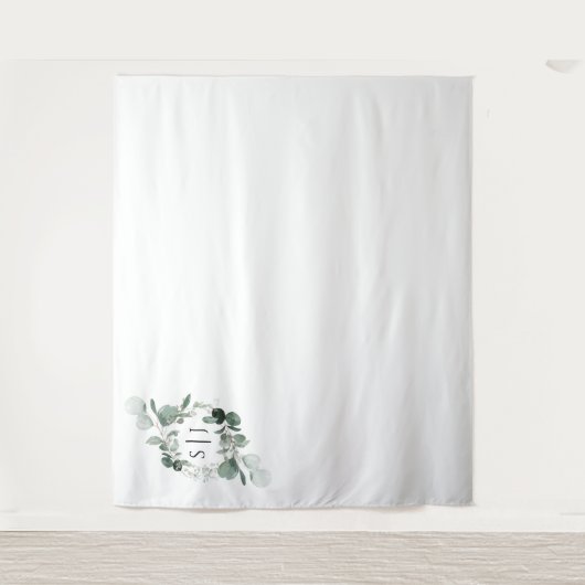 Modernes Greenery Monogram Wedding Foto Hintergrun Wandteppich (Vorderseite)