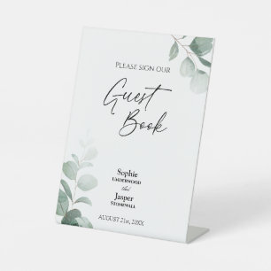 Modernes Greenery Wedding Guest Book Sign Sockelschild