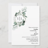 Modernes Greenery White Monogram Foto Wedding Einladung (Vorderseite)