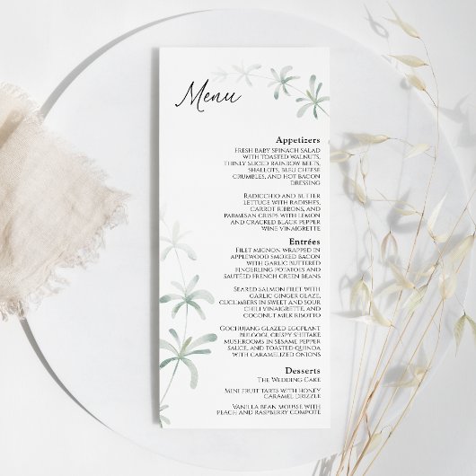 Modernes Greenery White Wedding Flat Menu Menükarte