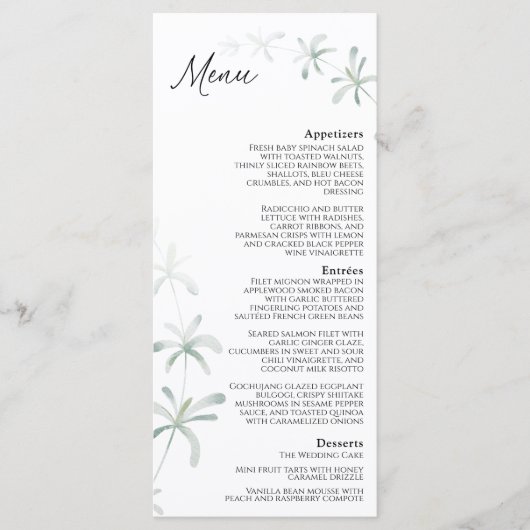 Modernes Greenery White Wedding Flat Menu Menükarte (Vorderseite)