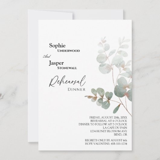 Modernes Greenery White Wedding Probe Dinner Einladung (Vorderseite)