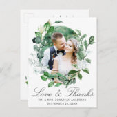 Modernes Greenery Wreath Foto Wedding Vielen Dank Postkarte (Vorne/Hinten)