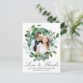 Modernes Greenery Wreath Foto Wedding Vielen Dank Postkarte (Stehend Vorderseite)