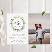 Modernes Greenery Wreath Monogram Wedding Foto Save The Date