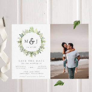 Modernes Greenery Wreath Monogram Wedding Foto Save The Date