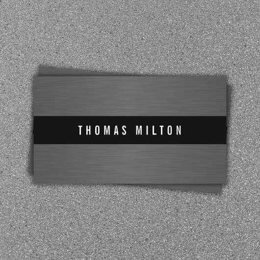 Modernes Grey Imitats Metal Black Stripe Berater Visitenkarte