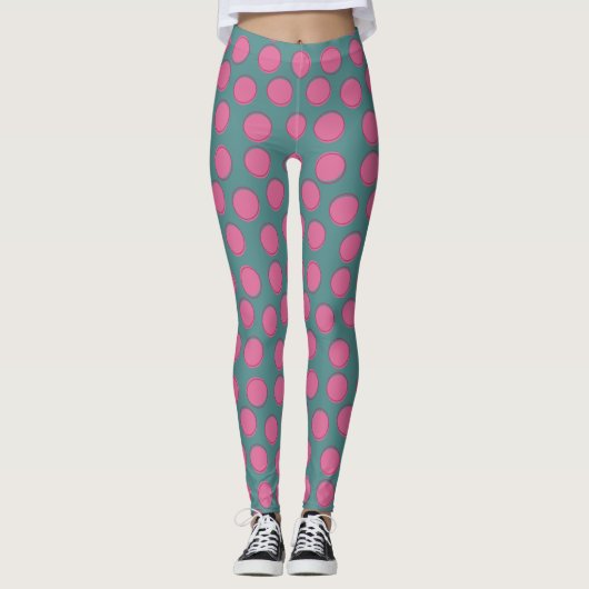 Modernes Grey Polka Dot Pattern Leggings (Vorderseite)