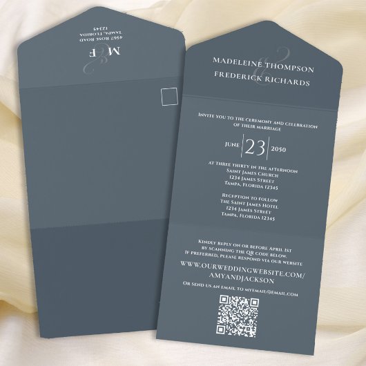 Modernes Grey Wedding RSVP Elegant All In One Einladung