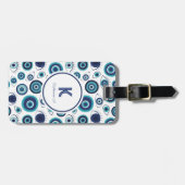 Modernes griechisches Evil Blue White Monogram Gepäckanhänger (Vorderseite horizontal)