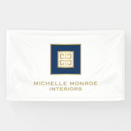 Modernes griechisches Schlüssellogo Gold/Navy Blau Banner