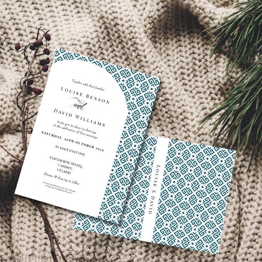 Modernes griechisches Schlüsselmuster für Hochzeit Einladung