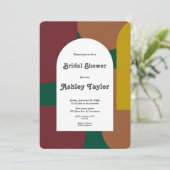 Modernes Groovy 70er Retro Abstraktes Brautparty Einladung (Stehend Vorderseite)