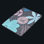 Modernes großes blaues iPad pro cover<br><div class="desc">Moderner und hübscher Blumenentwurf mit rosa Monogramm.</div>