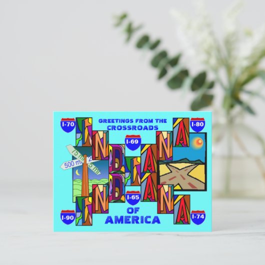 MODERNES GROSSES SCHREIBEN INDIANA GREETINGS POSTC POSTKARTE (Stehend Vorderseite)