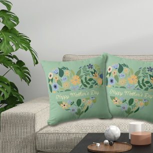 Modernes grün-blaues Herz Blumen-Muttertag Kissen