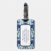 Modernes grün-blaues ikat Stammes- Mustermonogramm Gepäckanhänger (Rückseite vertikal)