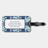 Modernes grün-blaues ikat Stammes- Mustermonogramm Gepäckanhänger (Rückseite horizontal)