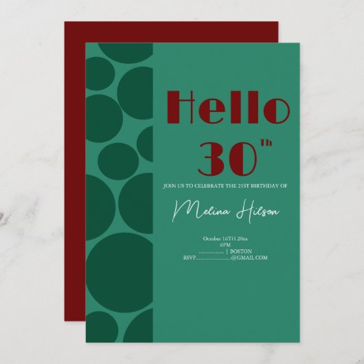 Modernes Grün & Burgund Einladung zum Geburtstag (Vorne/Hinten)