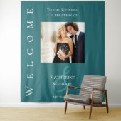 Modernes Grün-Foto-Hochzeit- Wandteppich (Beispiel)