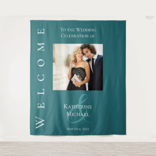 Modernes Grün-Foto-Hochzeit- Wandteppich