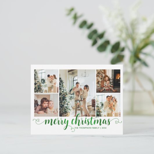 Modernes Grün Frohe Weihnachten Herzchen Script 5  (Stehend Vorderseite)