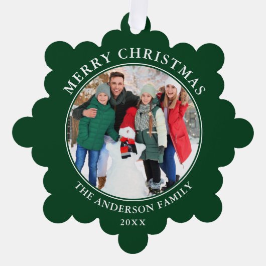 Modernes Grün frommes Weihnachtsfest Foto Ornament Karte (Vorderseite)