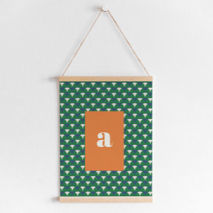 Modernes, grün geometrisch Vintages Retro Wandteppich Mit Holzrahmen