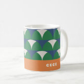 Modernes, grün geometrisches Retro personalisiert Kaffeetasse (VorderseiteRechts)
