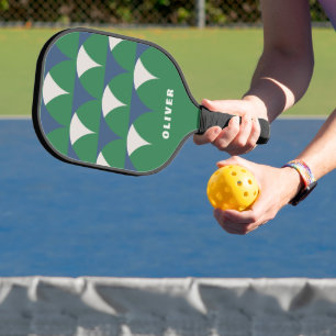 Modernes, grün geometrisches Retro personalisiert Pickleball Schläger