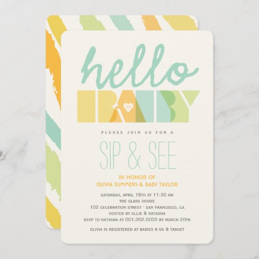 Modernes Grün-hallo Schlückchen u. sehen Babyparty Einladung (Vorne/Hinten)
