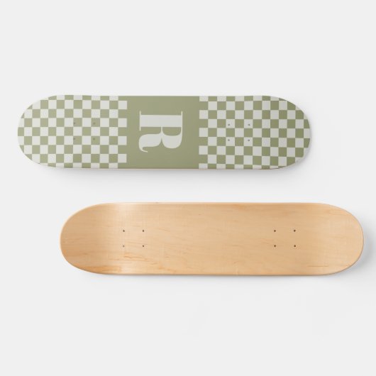 Modernes, grün kariertes Monogramm Skateboard (Horizontal)