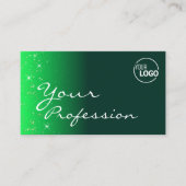 Modernes Grün mit Glitzer-Sternen-Logo und Foto Visitenkarte (Vorderseite)