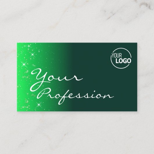 Modernes Grün mit Glitzer-Sternen-Logo und Foto Visitenkarte (Vorderseite)
