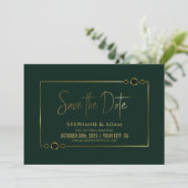 Modernes Grün mit Goldrahmen-Hochzeit retten das D Save The Date (Stehend Vorderseite)