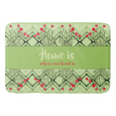 Modernes Grün mit roter Blüte Badematte (Vorderseite)