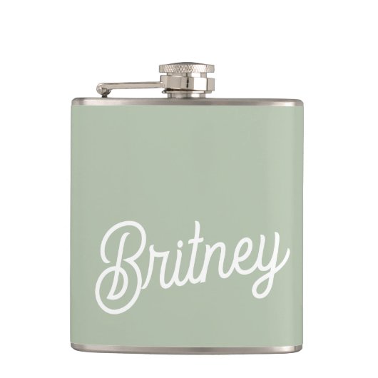 Modernes, grün Personalisiertes Monogramm und Name Flachmann (Vorderseite)