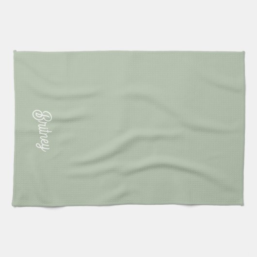 Modernes, grün Personalisiertes Monogramm und Name Geschirrtuch (Horizontal)